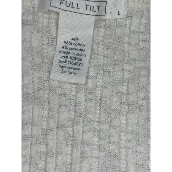 FULL TILT Ribbed Henley Long Sleeve Top Cream Textured Button Up Casual Size L - Picture 4 of 7